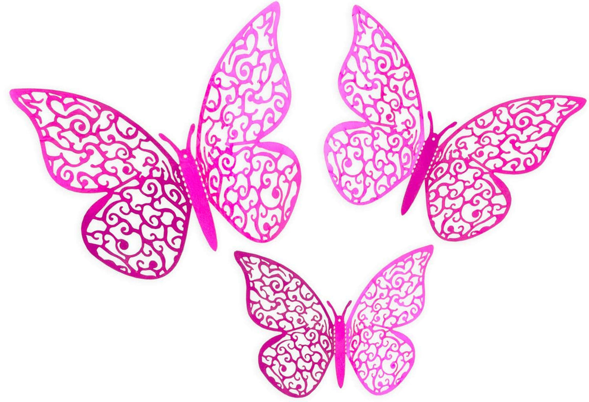 3D Adhesive Butterflies x 12 Fuchsia Pink
