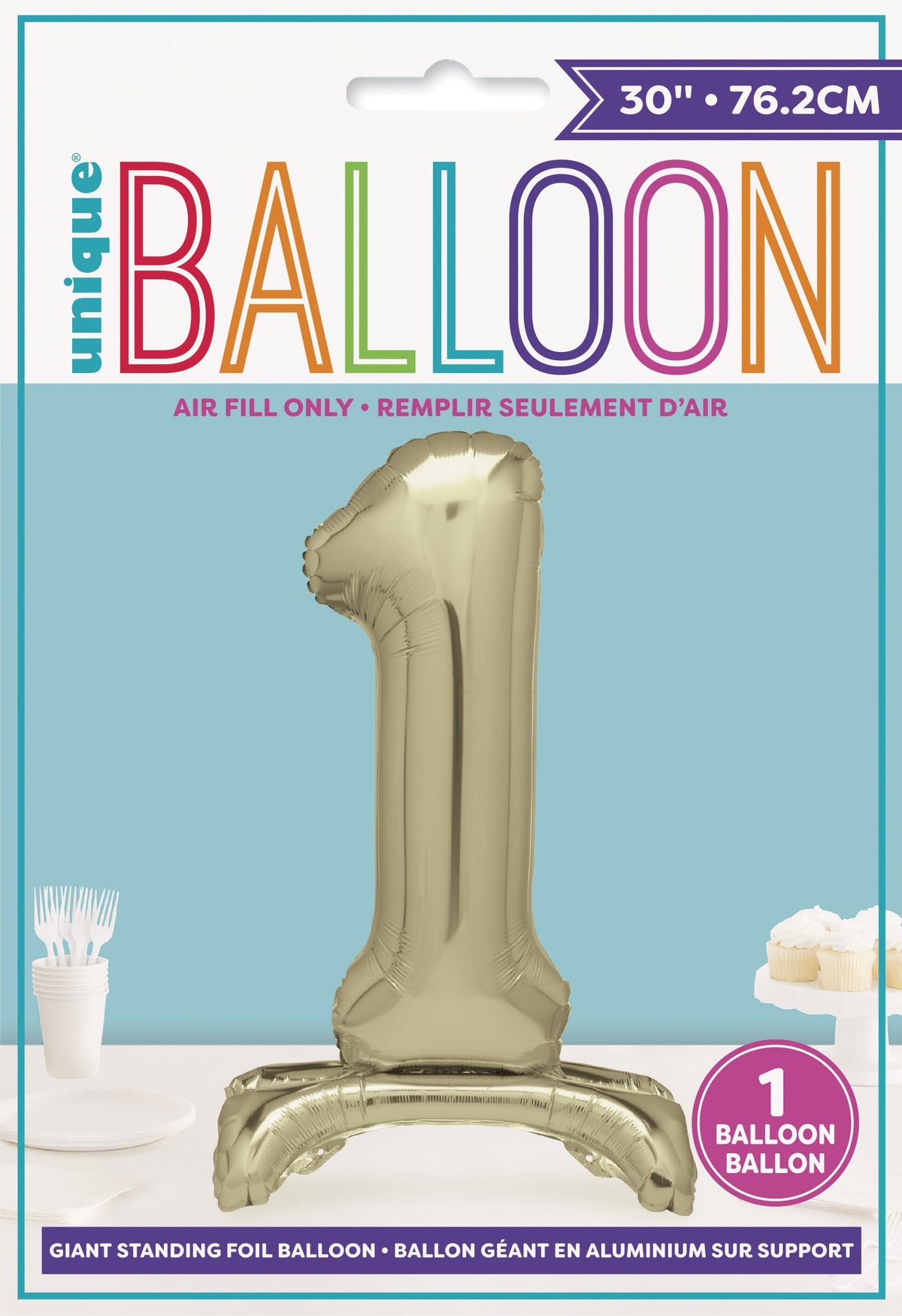 Air Fill Giant Standing Foil Balloon - Gold Number 1