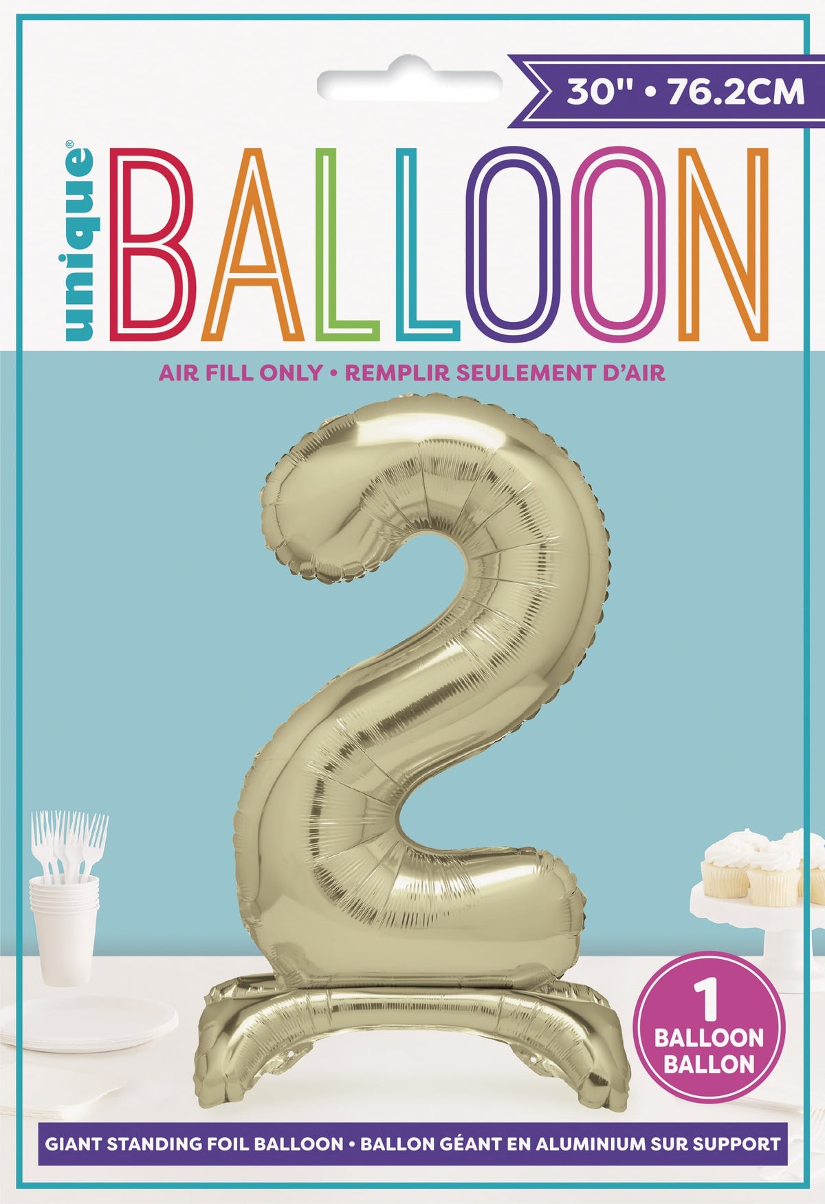 Air Fill Giant Standing Foil Balloon - Gold Number 2