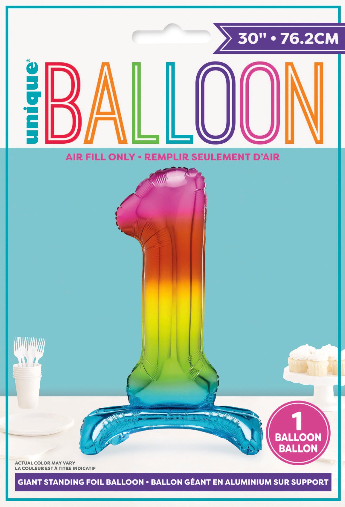 Air Fill Giant Standing Foil Balloon - Rainbow Number 1