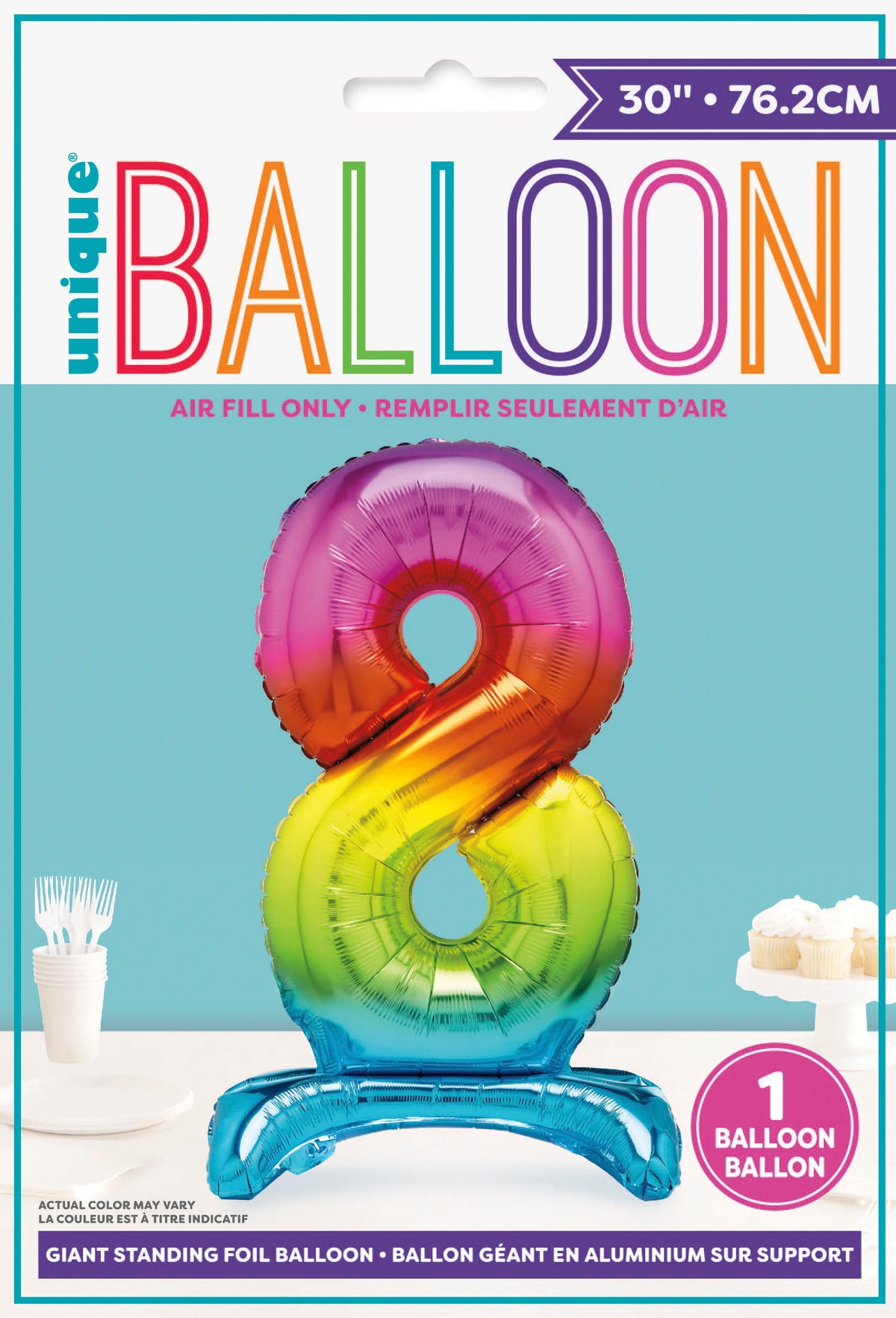 Air Fill Giant Standing Foil Balloon - Rainbow Number 8