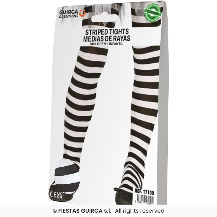 Children's White & Black Striped Tights