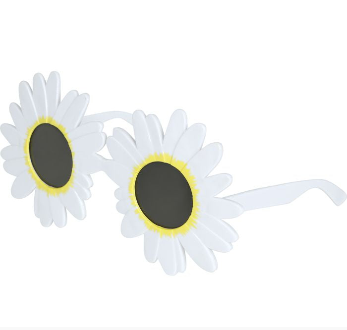 Sunglasses with daisy flower design on a white background