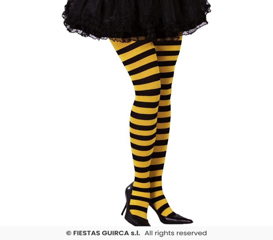 Adult Ladies Yellow & Black Striped Tights