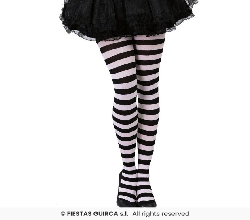 Adult Ladies White & Black Striped Tights