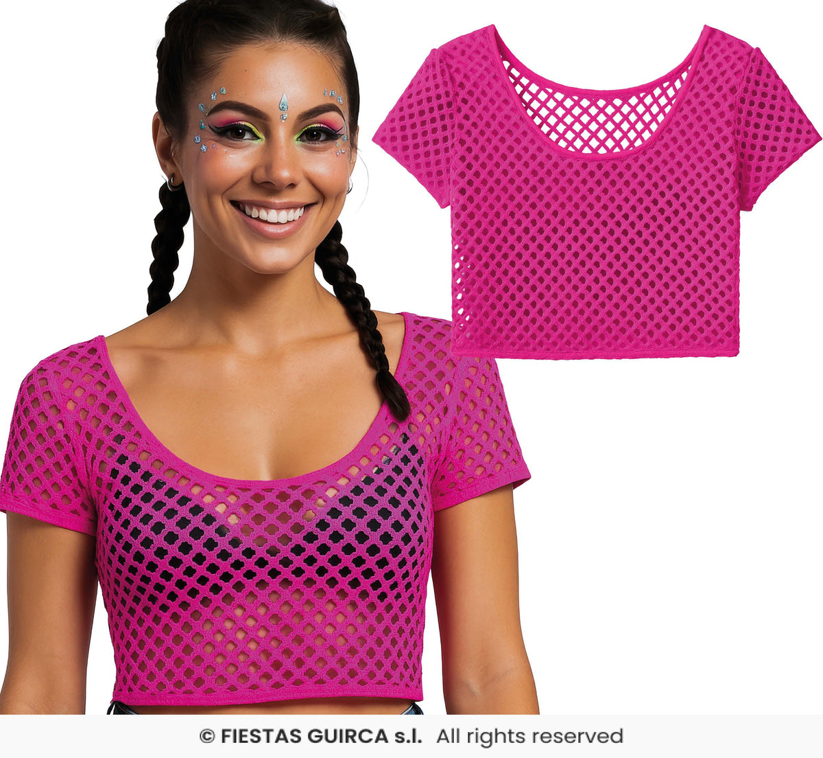 80's Neon Pink Fishnet T-Shirt - Onesize
