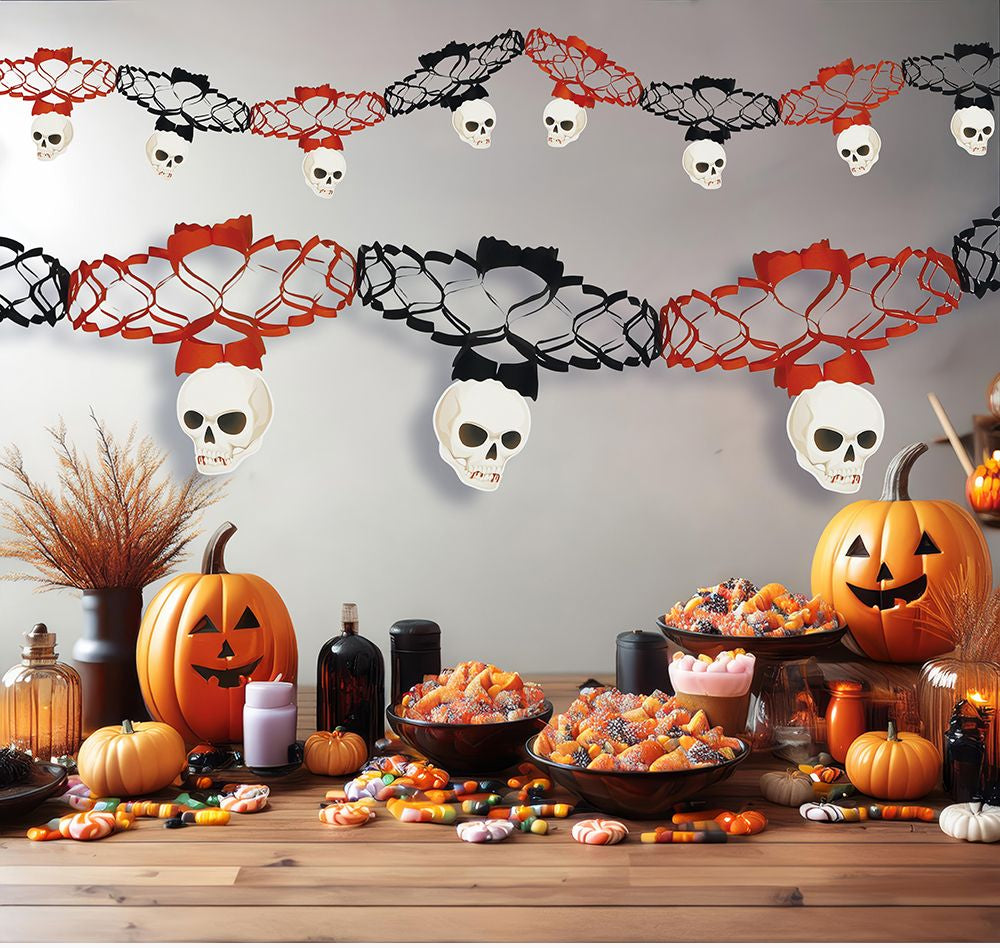 Skulls Black & Orange Garland 15x200cm