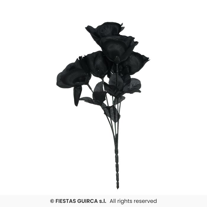 Gothic Bride Black Roses Bouquet, 35cm