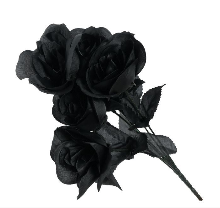 Gothic Bride Black Roses Bouquet, 35cm