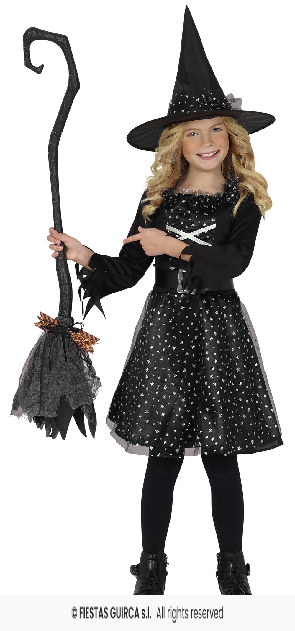 3 Piece Detachable Crooked Witches Broom with Spider - 90cm