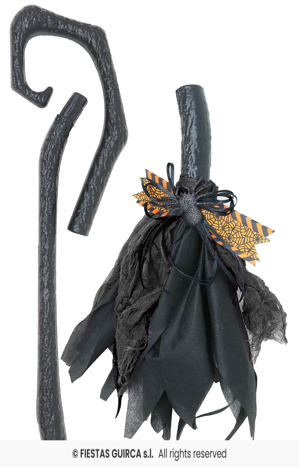 3 Piece Detachable Crooked Witches Broom with Spider - 90cm