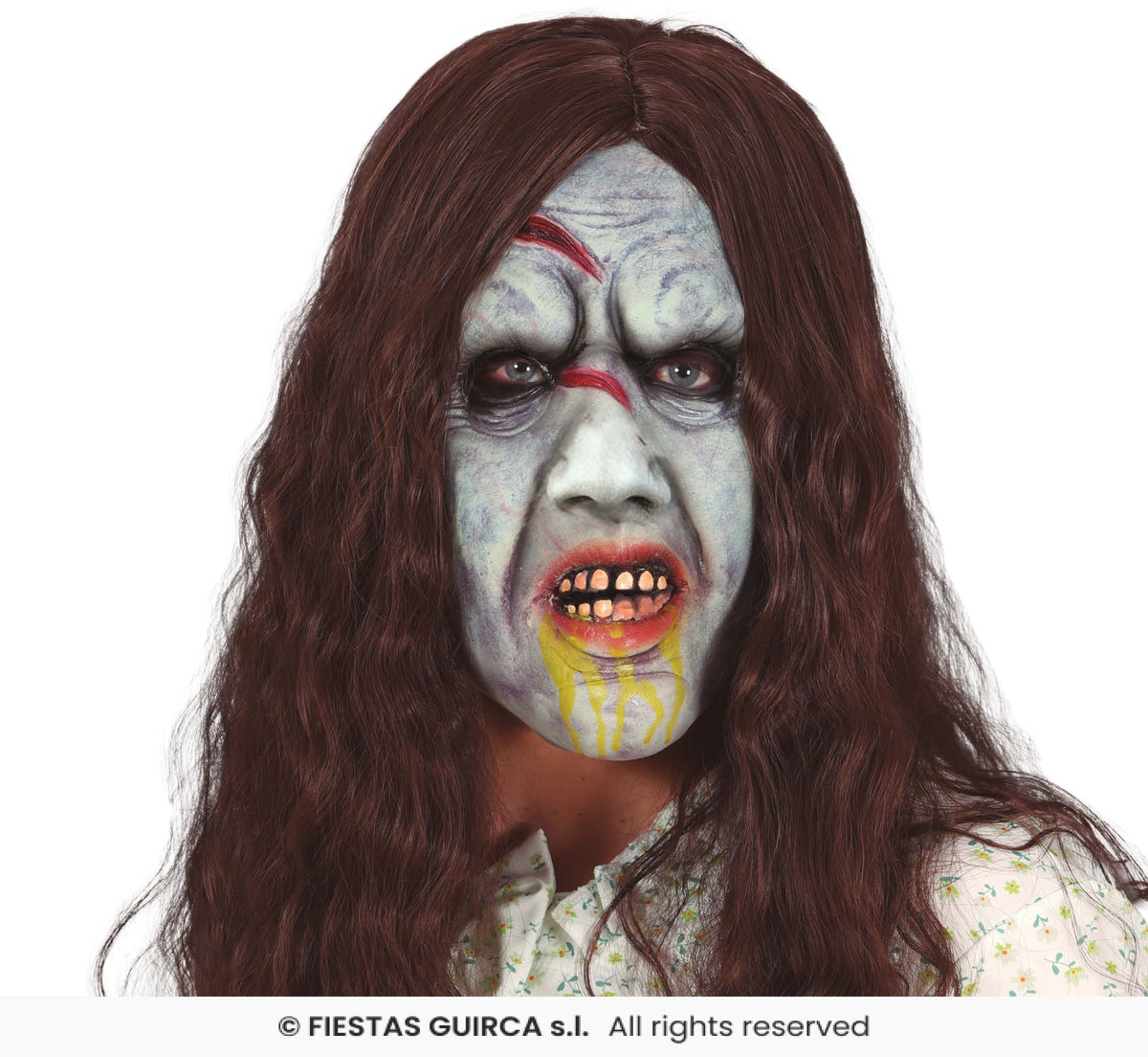 Girl Possessed Latex Mask with Brown Long Hair