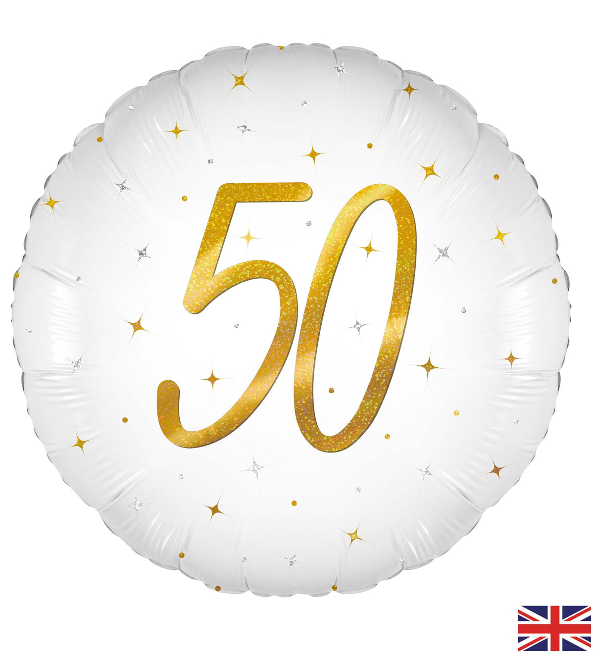50th Birthday Elegant Sparkle White & Gold Holographic Balloon