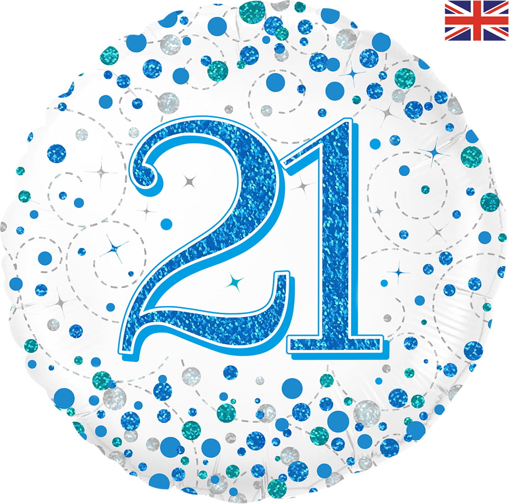 Happy 21st Birthday Blue Sparkling Fizz Holographic 18" Foil Balloon