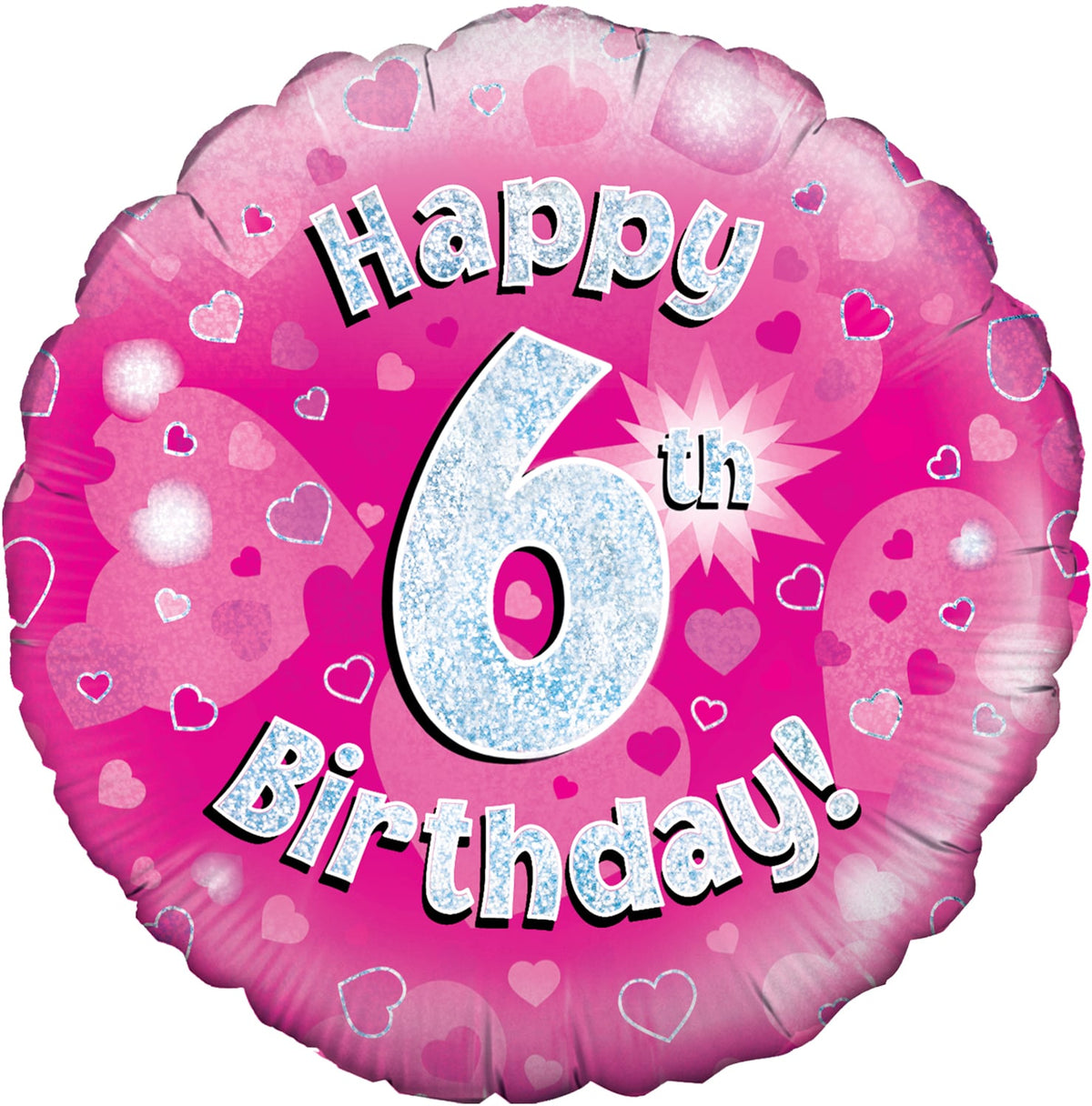 18inch Happy 6th Birthday Pink Holographic Foil Balloon