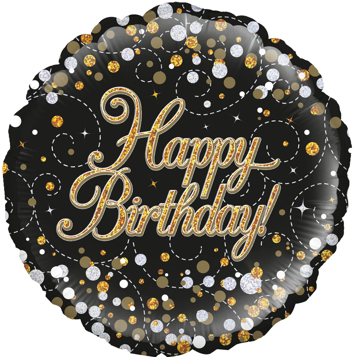 Sparkling Fizz Happy Birthday Black & Gold Foil Balloon - 18"