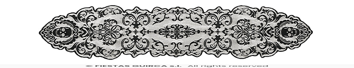 Black Lace Table Runner with Skulls - 180x35 cm