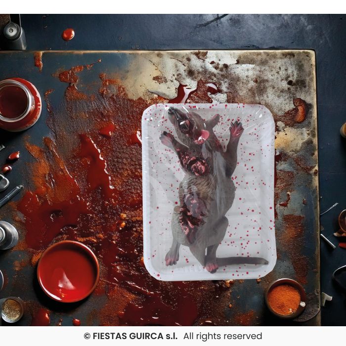 Squashed vinyl Rat in Tray, 19x12 cm