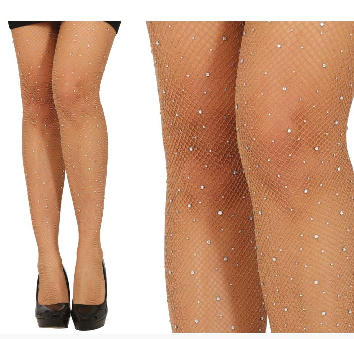 Nude Beige Tights - Small mesh with Rhinestones