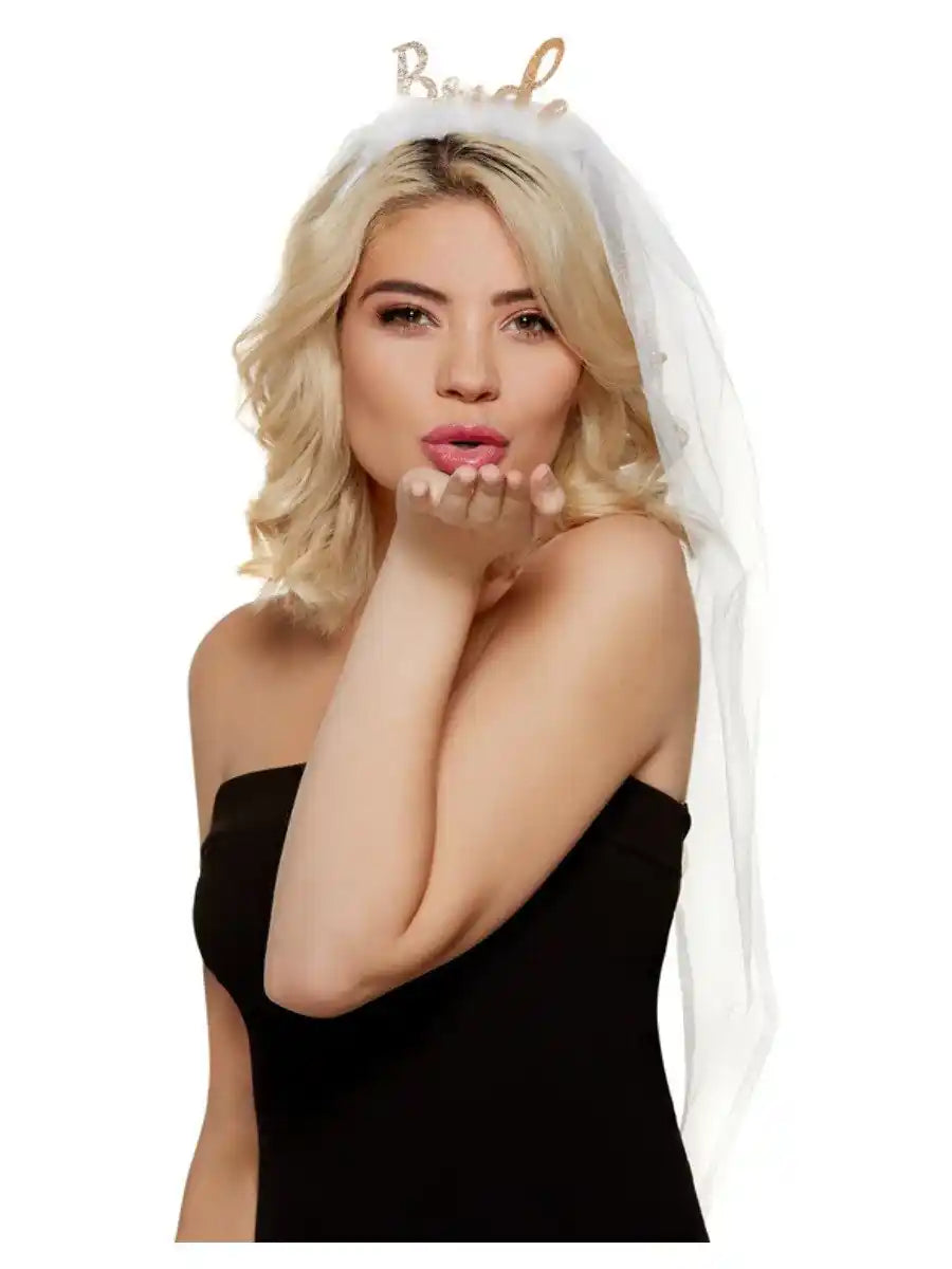 Bride Hen Party Headband, White with Veil