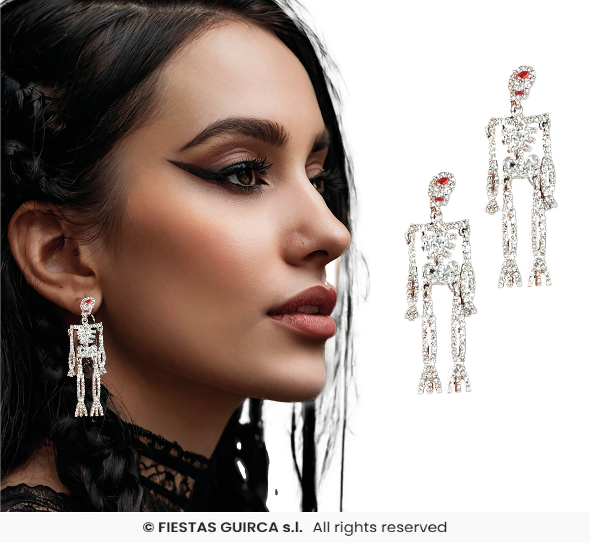 Sparkling Skeleton Earrings Silver - 6.5 cm