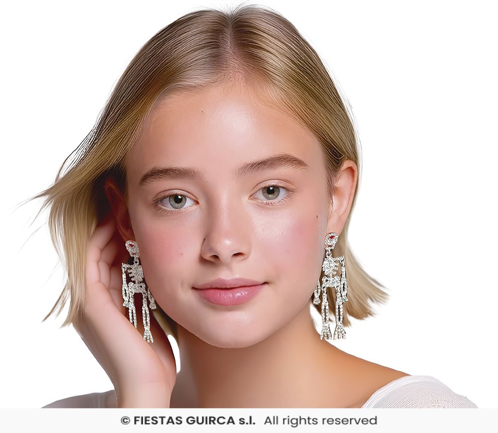 Sparkling Skeleton Earrings Silver - 6.5 cm