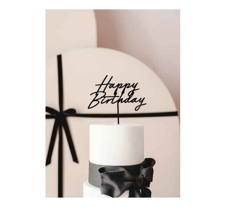 BLACK "HAPPY BIRTHDAY" ACRYLIC CAKE TOPPER