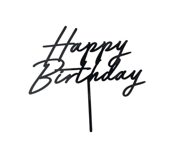 BLACK "HAPPY BIRTHDAY" ACRYLIC CAKE TOPPER