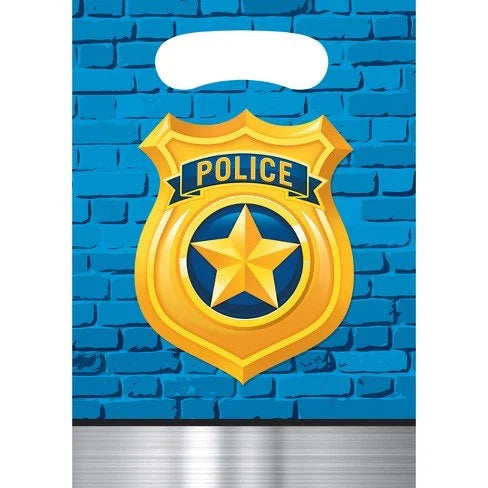 Police Party Plastic Gift Loot Bags - 8pk