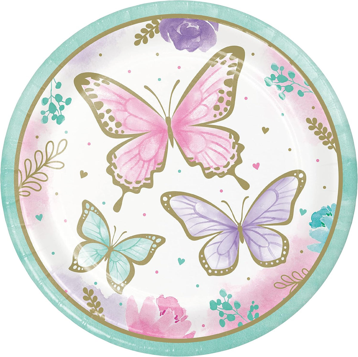 Butterfly Shimmer Themed 9in Party Paper Plates - 8pk