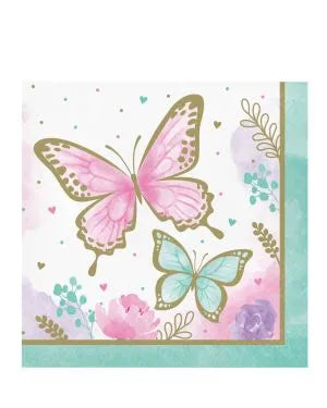 Butterfly Shimmer Party Paper Napkins - 16pk