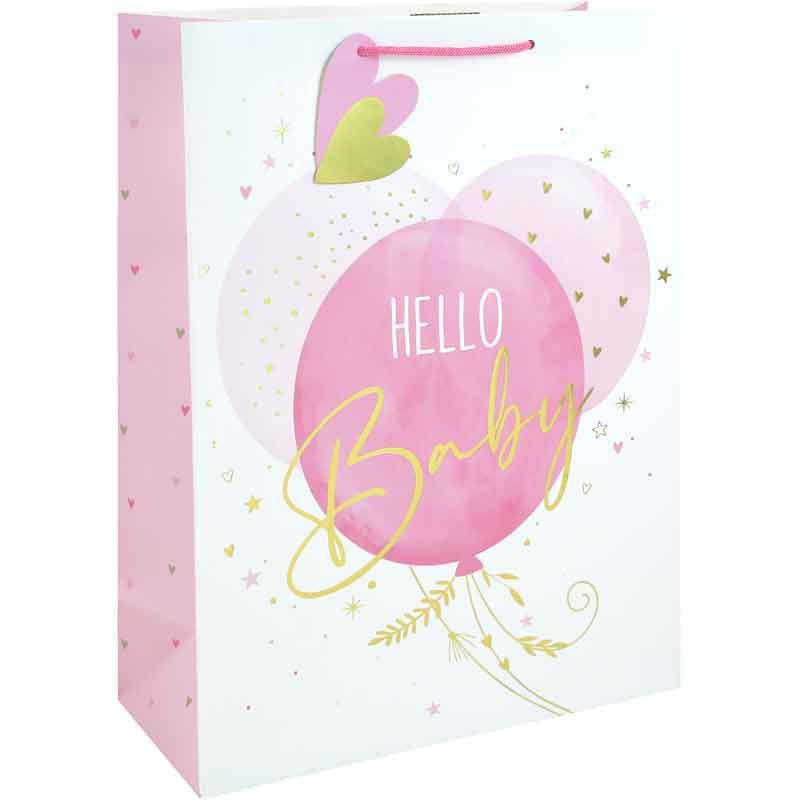 HELLO BABY GIRL PINK & GOLD XLG GIFT BAG