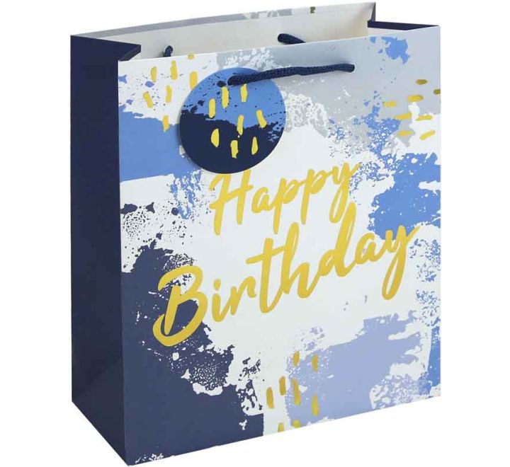 BLUE WATERCOLOUR HAPPY BIRTHDAY MEDIUM GIFT BAG