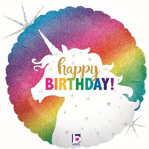 Glitter Holographic Unicorn Happy Birthday 18" Foil Balloon