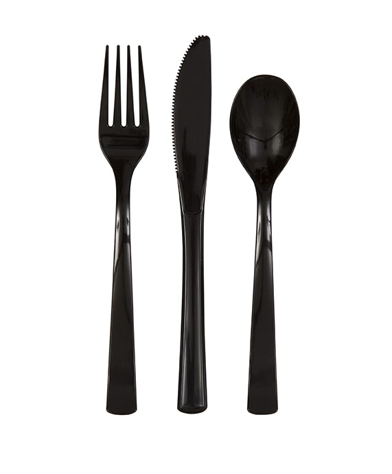 Black Solid Assorted Plastic Cutlery18ct