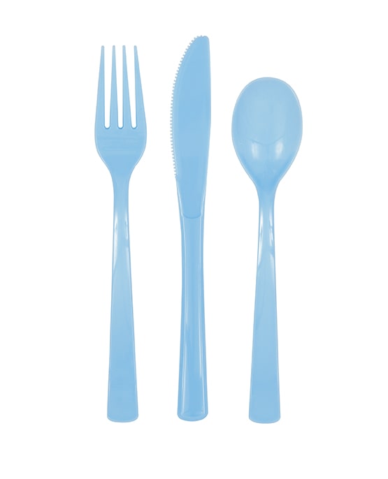 Powder Blue Solid Assorted Plastic Cutlery18ct