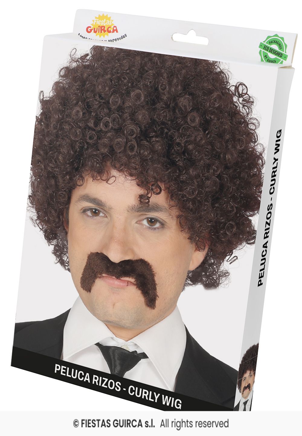 Brown Curly Afro Style Wig with Moustache