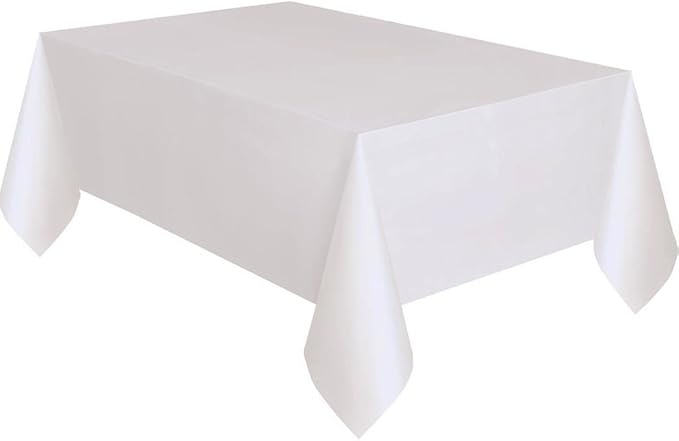 White Rectangle Plastic Table Cover 54" x 108" - Unique
