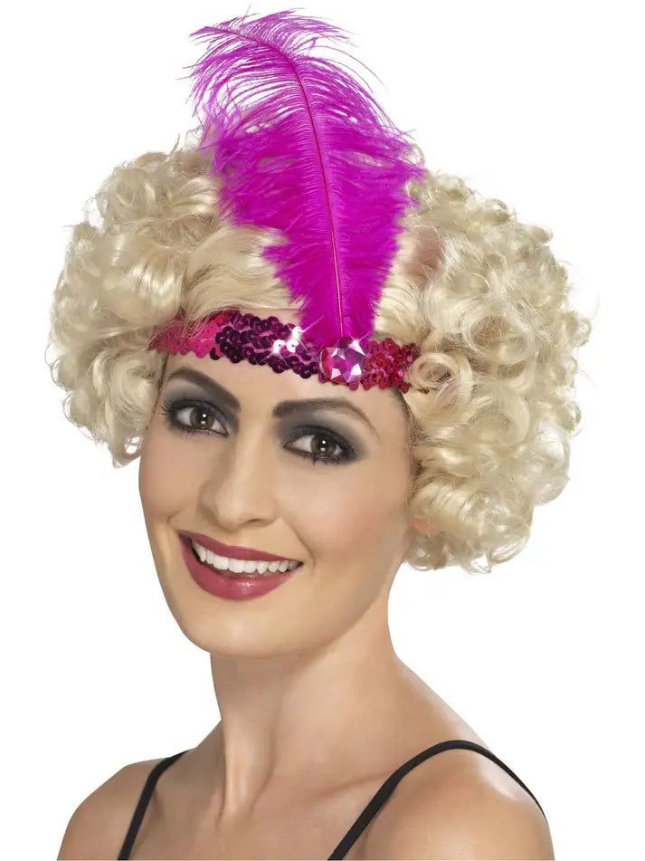 Flapper Headband, Pink, with Feather