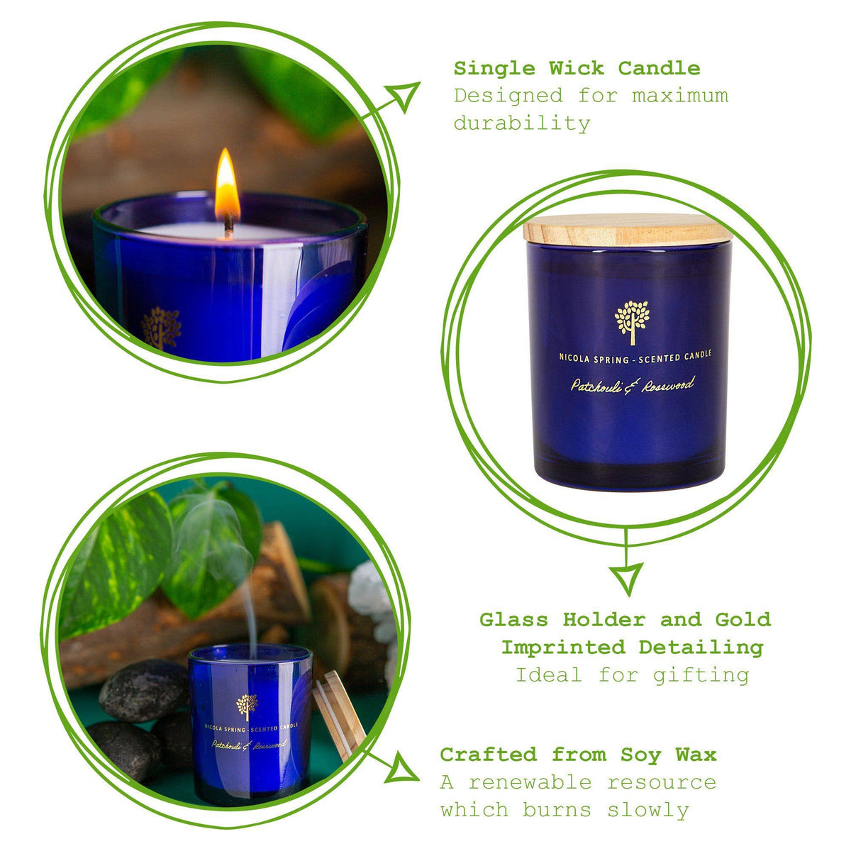 130g Patchouli & Rosewood Wax Scented Candle Nicola Spring