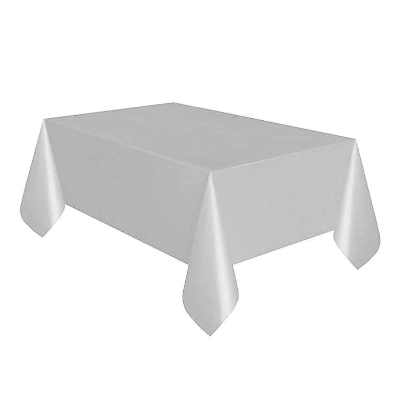 Silver Solid Rectangular Plastic Table Cover54" x 108"