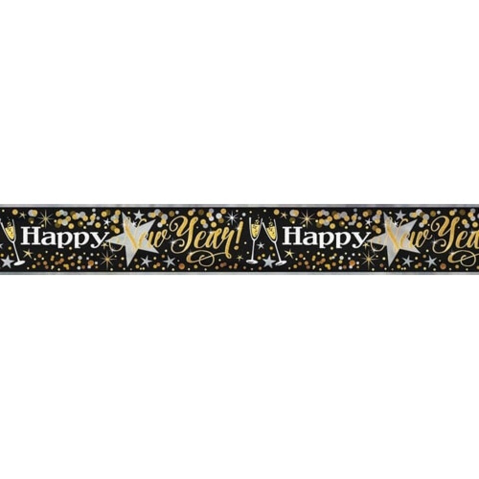 Happy New Year Black & Gold Foil Banner - 12ft Long