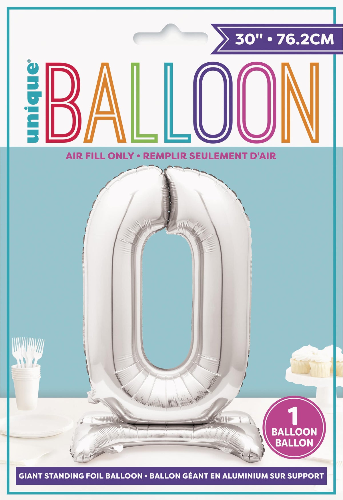 Air Fill Giant Standing Foil Balloon - Silver Number 0