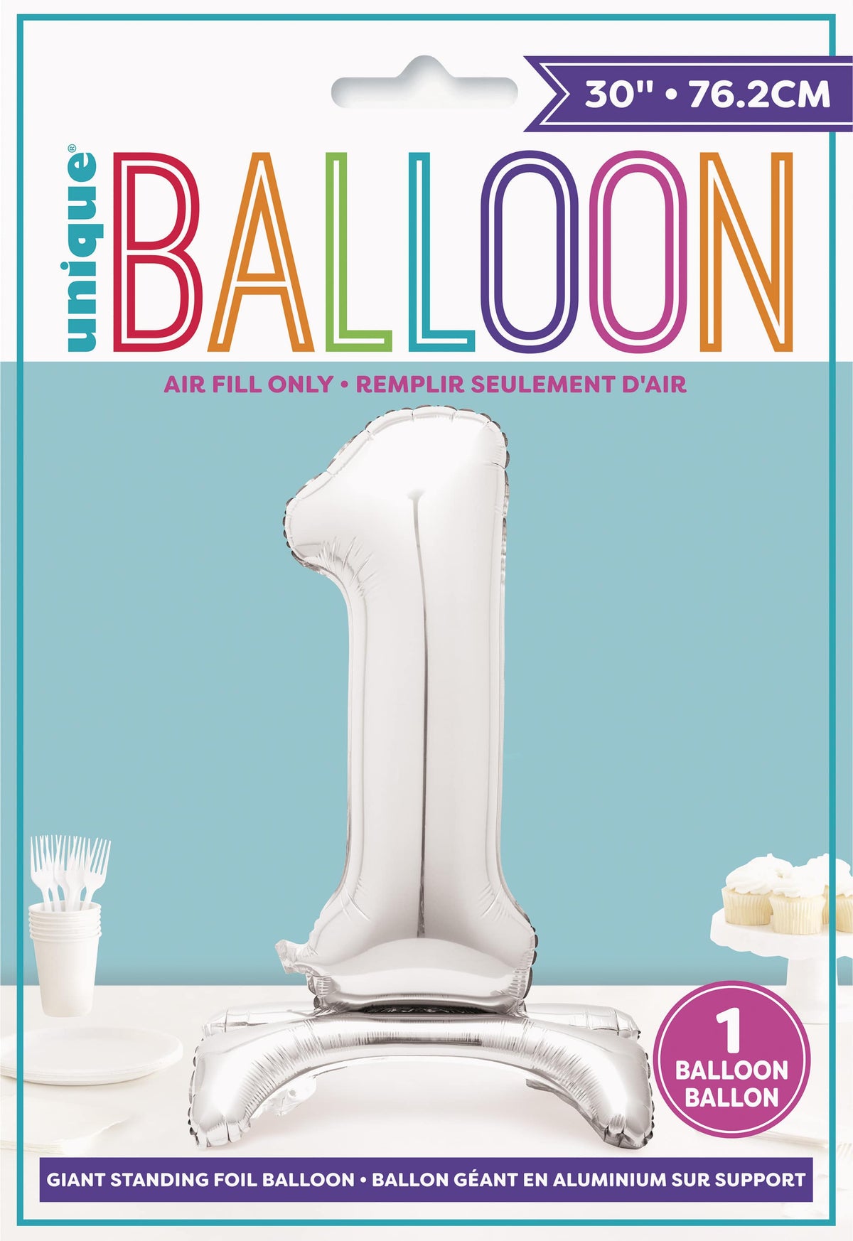 Air Fill Giant Standing Foil Balloon - Silver Number 1