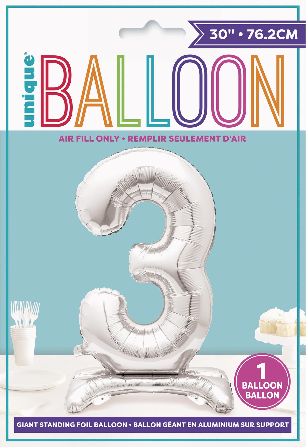 Air Fill Giant Standing Foil Balloon - Silver Number 3
