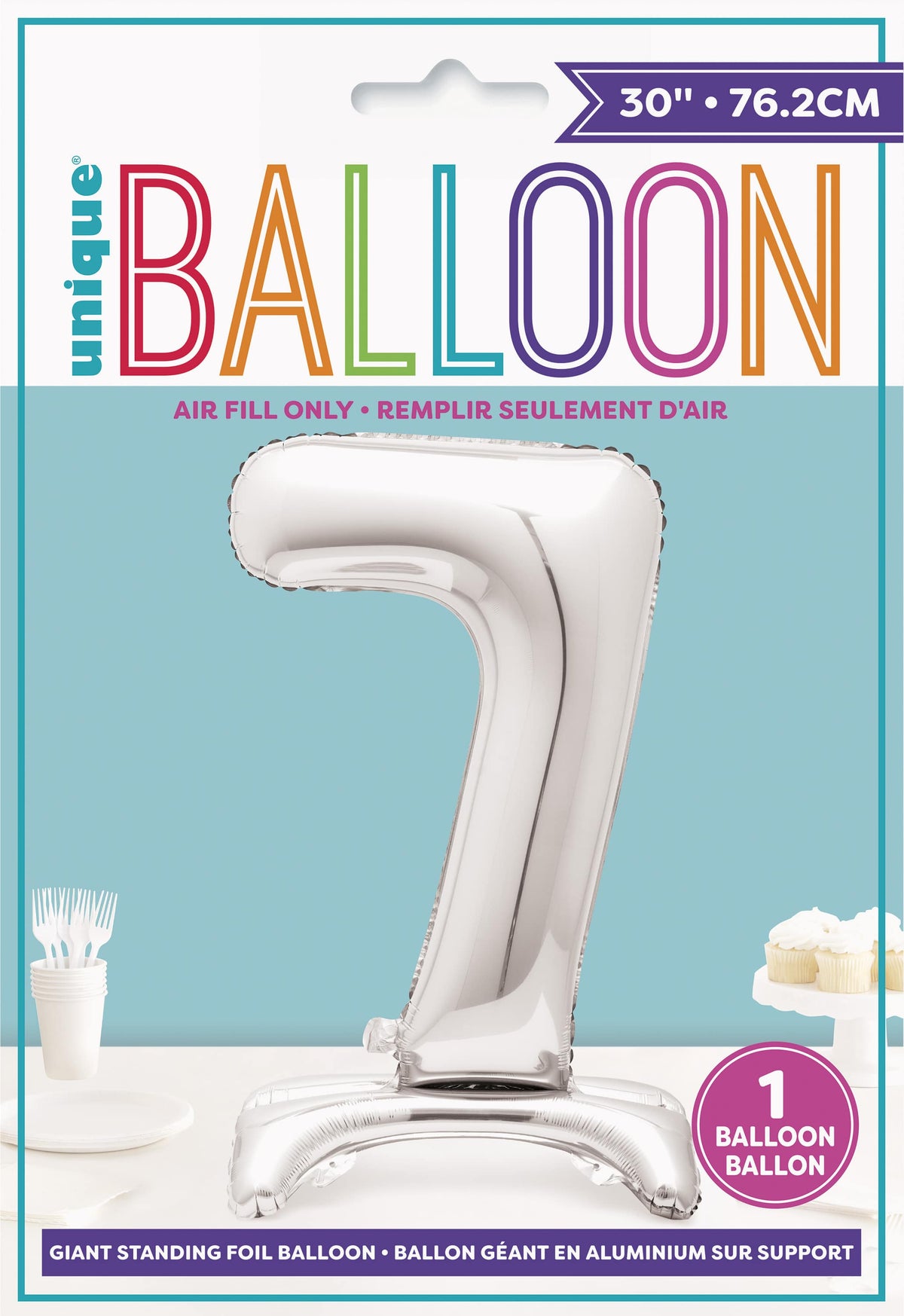 Air Fill Giant Standing Foil Balloon - Silver Number 7