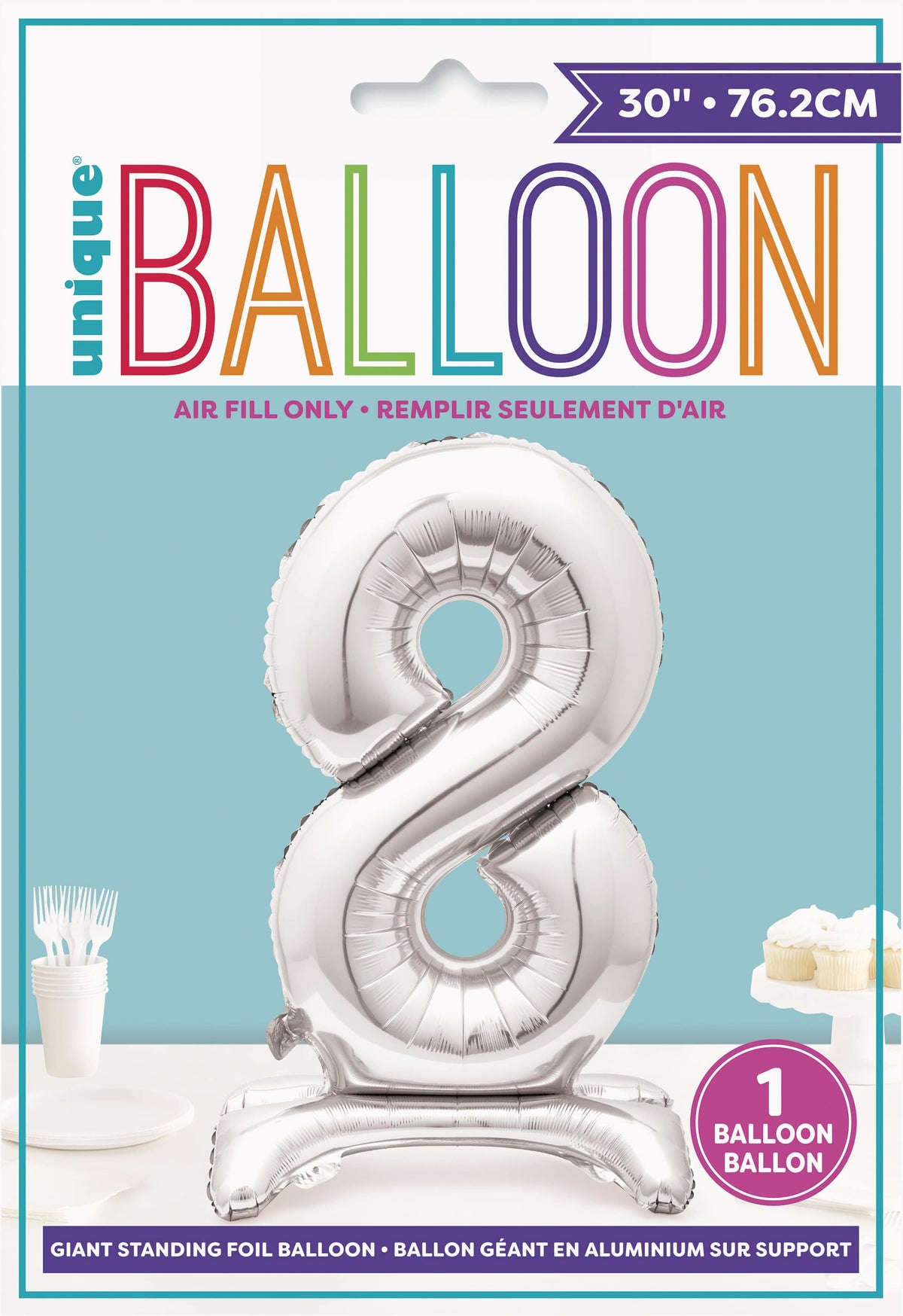 Air Fill Giant Standing Foil Balloon - Silver Number 8