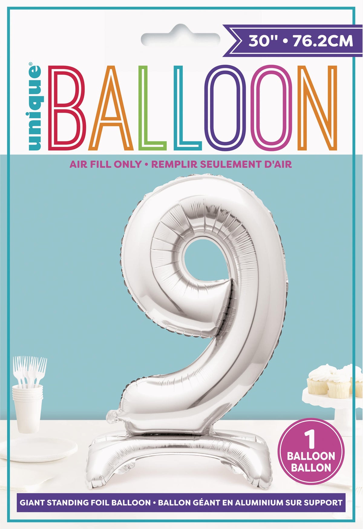 Air Fill Giant Standing Foil Balloon - Silver Number 9