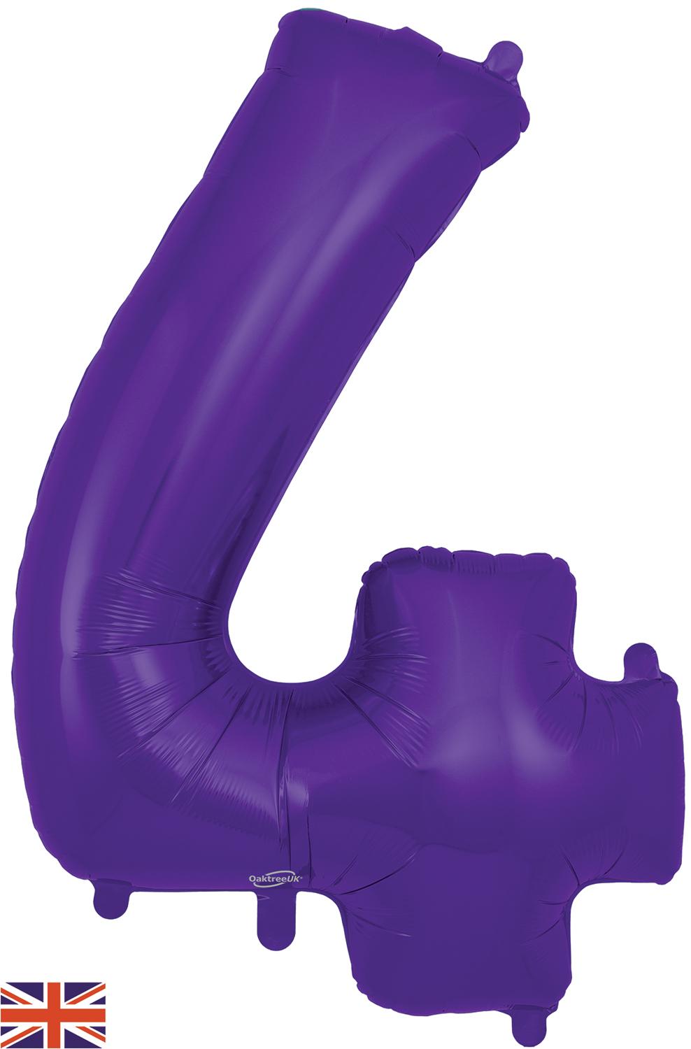 Purple Number 4 Foil Balloon 34"