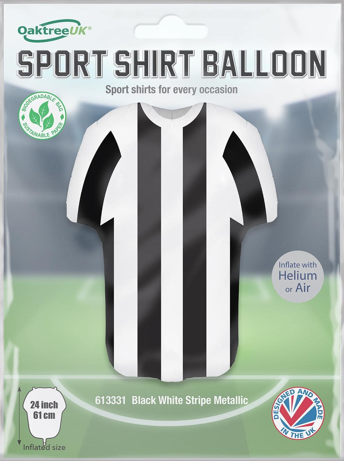 Sports Football Shirt Black & White Stripe Balloon - 24"
